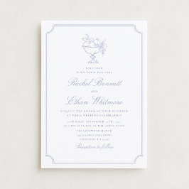 Blue & White Elegant Frame Wedding Invitation Meddelande