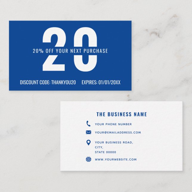 Blue White Elegant Monogram Professionell Business Rabattkort (Fram/baksida)