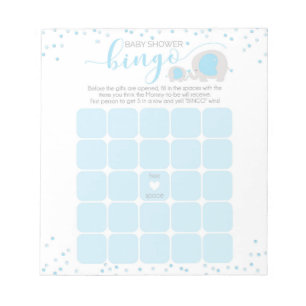 Blue White Elephant Boy Baby Shower Bingo Anteckni Anteckningsblock