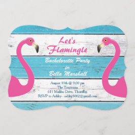 Blue & White Flamingo Bachelorette Party Inbjudan