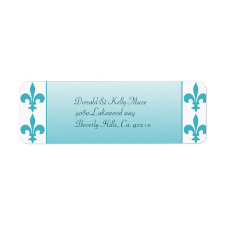 Blue & White Fleur De Lis Bröllop Returadress Etikett