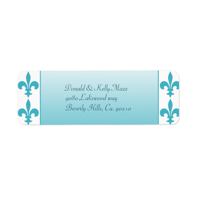Blue & White Fleur De Lis Bröllop Returadress Etikett (Framsidan)