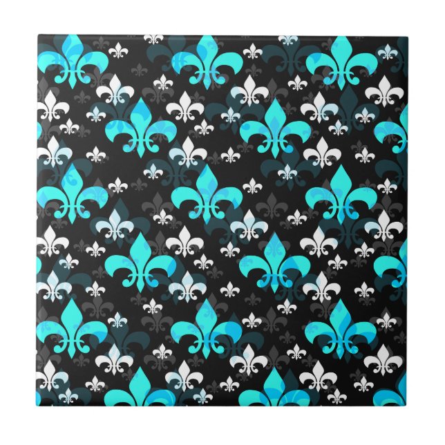 Blue White Fleur De Lis Kakelplatta (Framsidan)