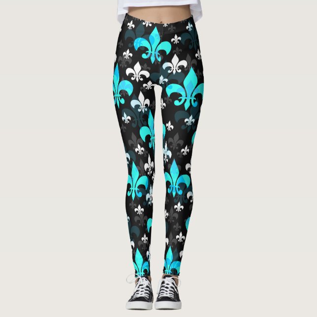 Blue White Fleur De Lis Leggings (Framsida)
