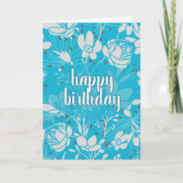 Blue & White Floral Birthday Kort