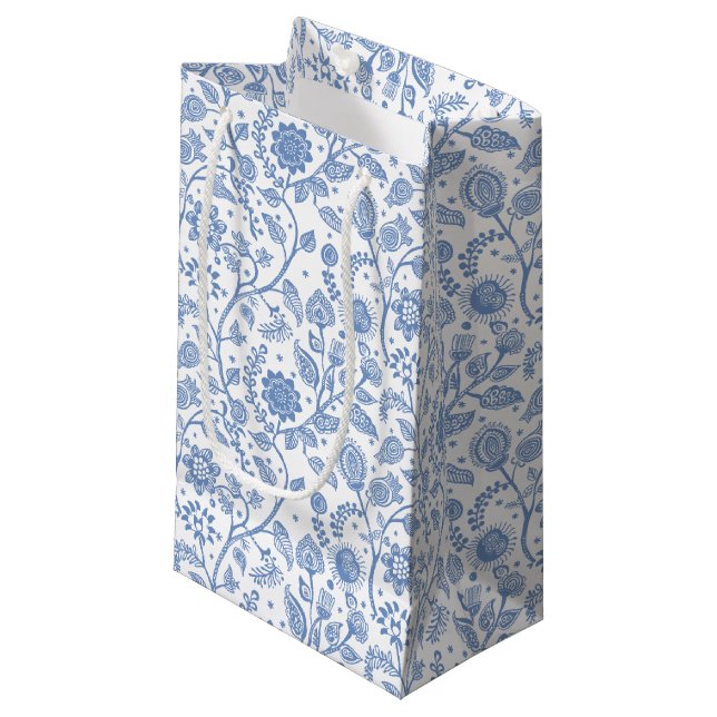 Blue White Floral Botanical Pattern Boho Whimsical (Framsidan Vinklad)