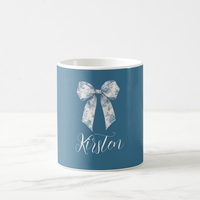 Blue White Floral Bow Kaffemugg (Center)