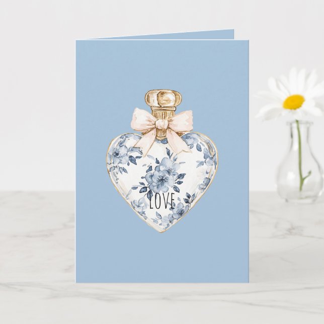 Blue White Floral Heart Perfume Bottle Love  Kort (Liten växt)