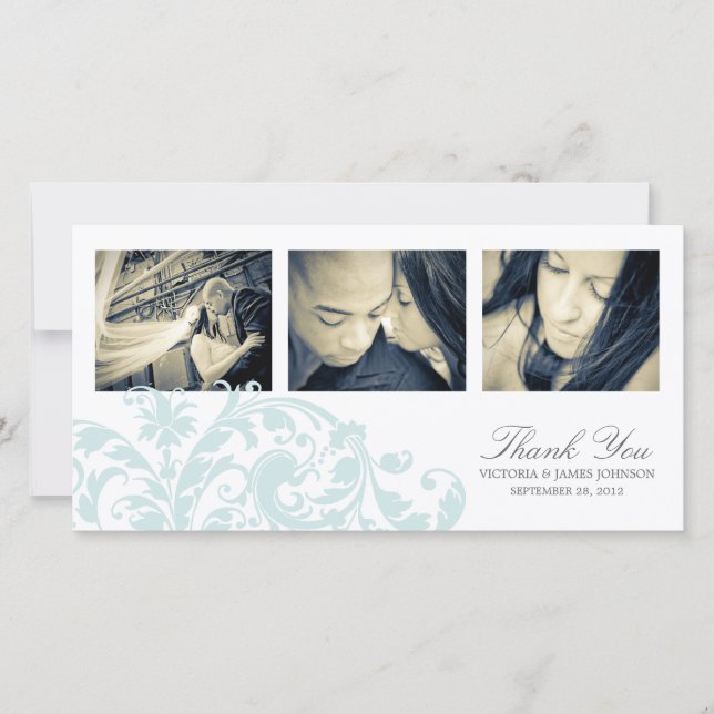 BLUE & WHITE FLOURISH | BRÖLLOP TAANK DIG CARD TACK KORT (Framsida)