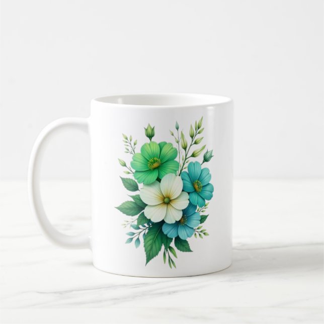 Blue White Flowers Bouquet-57453 Kaffemugg (Vänster)