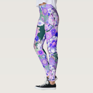 BLUE WHITE FLOWERS Peony,Ro Japansk Blommigt Leggings