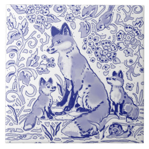 Blue White Fox Family Animal Art Farmhouse Land Kakelplatta