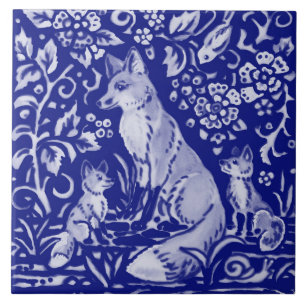 Blue White Fox Family Animal Farmhouse Rustic Art Kakelplatta