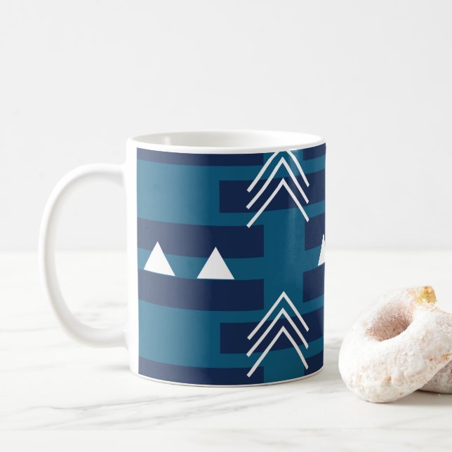 Blue White Geometric Mönster Kaffemugg (Med munk)