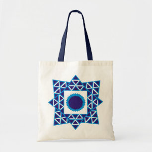 Blue White Geometric Triangle Star Mandala Tygkasse