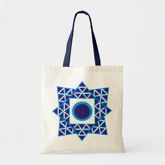 Blue White Geometric Triangle Star Mandala Tygkasse (Framsidan)
