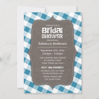 Blue & White Gingham Canvas Möhippa Inbjudningar