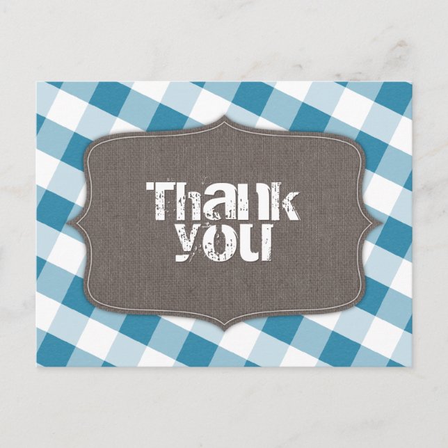 Blue & White Gingham Canvas Tack Postcards Vykort (Framsida)