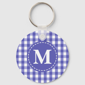 Blue White Gingham Check Mönster Monogram Nyckelring
