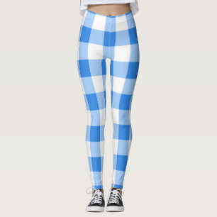 Blue & White Gingham Checkered Mönster Leggings