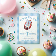 Blue & White Gingham Football 1st Birthday