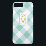 Blue & White Gingham Monogram iPhone 7 Plus Fodral<br><div class="desc">Anpassade iphone case med blå och vit gingham mönster och kartreuse märkre och monogram. Detta finns i olika typer av färg och caseser och sleever.</div>