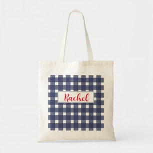 Blue White Gingham Personlig Tygkasse