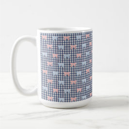 Blue White Gingham Pink Blue Coquette Bows Trendy  Kaffemugg