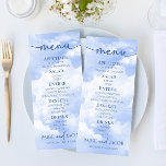 Blue White Gnistra Clouds Dreamy Elegant bröllop Meny<br><div class="desc">Det här är en Blue White Gnistra Clouds Dreamy Elegant bröllop-meny. Matmatmeny är på inmatningsmenyn dricker apetizer dessert bord-meny minimalialistisk,  vanlig svart vit,  ren,  ren</div>