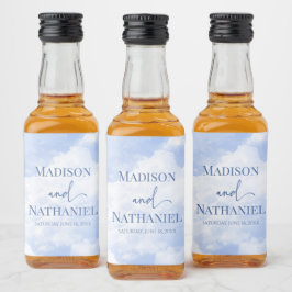 Blue White Gnistra Clouds Dreamy Elegant bröllop Spritflaskor Etikett