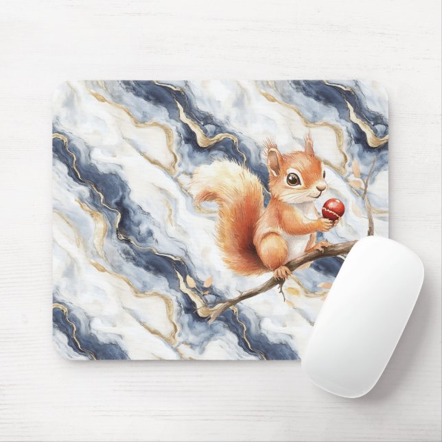 Blue White Gold Abstract Squirrel Apple Musmatta (Med mus)
