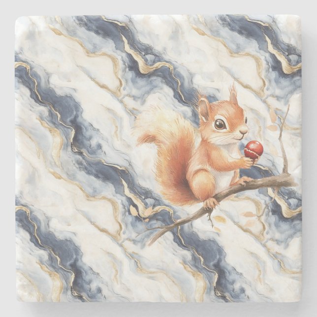 Blue White Gold Abstract Squirrel Apple Stenunderlägg (Framsidan)