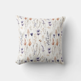 Blue White Grått Brown Beige Wildblommor Boho Kudde