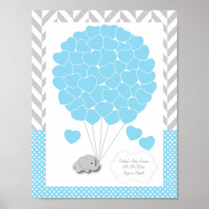 Blue, White Grått Elephant Baby Shower 2 - gäst Poster