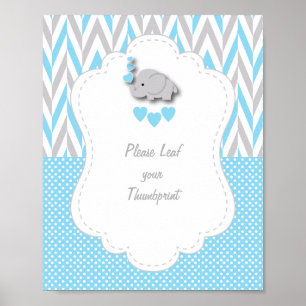Blue, White Grått Elephant Baby Shower 4 Poster