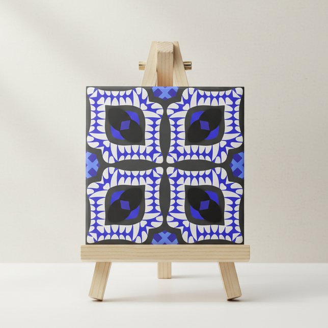 Blue White Grått Ethnic Boho African Tribal Mönste Kakelplatta (Skapare uppladdad)
