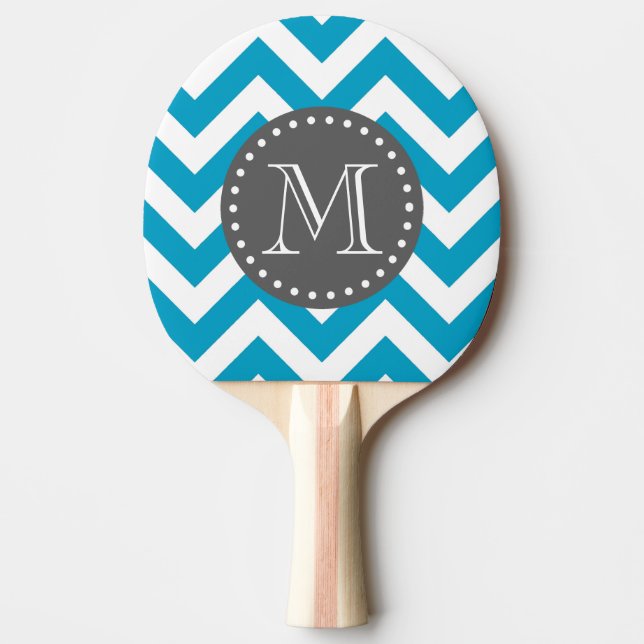 Blue White Grått Zigzag Chevron Monogram Pingisracket (Framsidan)