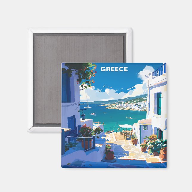 Blue White Greece Vintage resor Magnet (Front/Back)