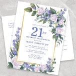 Blue White Guld Blommigt 21:a födelsedag Party Inbjudan Vykort<br><div class="desc">Ät en speciell kvinna med denna elegant och ett feminin födelsedagsfest inbjudan vykort.</div>
