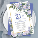 Blue White Guld Blommigt 21:a födelsedagen Inbjudningar<br><div class="desc">Äkta en speciell kvinna med denna elegant och kvinnlig inbjudan till 21:a födelsedagspartiet. 21:a är skriven i stor blå text. Födelsedagsfirandet följer. Gästgästens namn ligger också i blå huvudstad brev. Återstoden av texten är mjukt grått. Information om födelsedagsfirandet omges av en chic guld ram som är dekorerad med vit ros...</div>