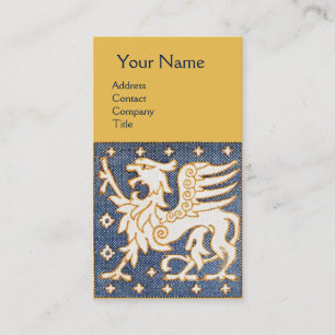 BLUE WHITE GULD FANTASY GRIPHON MONOGRAM VISITKORT