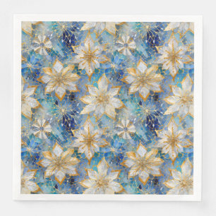 Blue White Guld jul Poinsettias Pappersservett