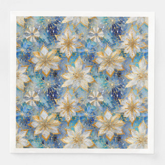 Blue White Guld jul Poinsettias Pappersservett