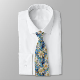 Blue White Guld jul Poinsettias Slips