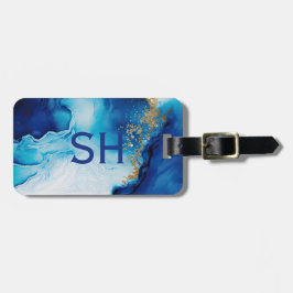 Blue White Guld Marble Bagagebricka