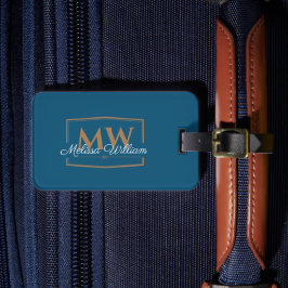 Blue White Guld Monogram Namn Bagagebricka