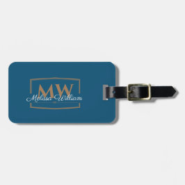 Blue White Guld Monogram Namn Bagagebricka