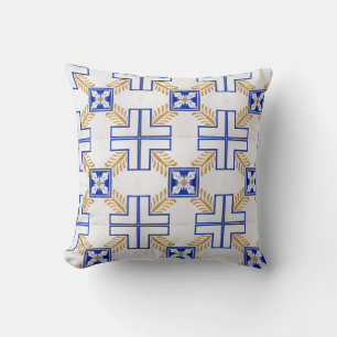 Blue White Gult Azulejo Portugisiska Tiles Mönster Kudde