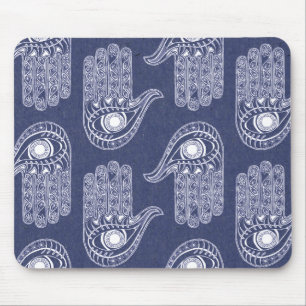 Blue & White Hamsa Hand Mönster / Evil Öga Defence Musmatta