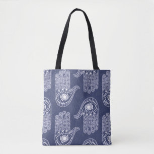 Blue & White Hamsa Hand Mönster / Onda Öga Defence Tygkasse